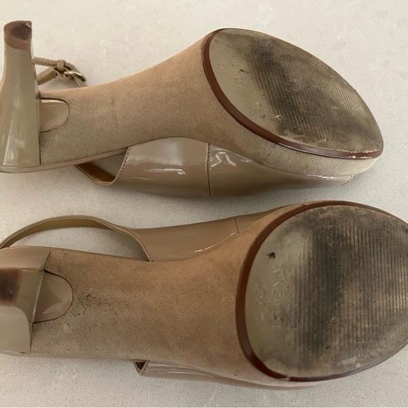 Nine west nude patent leather and suede pumps 6 open toe - Picture 4 of 4